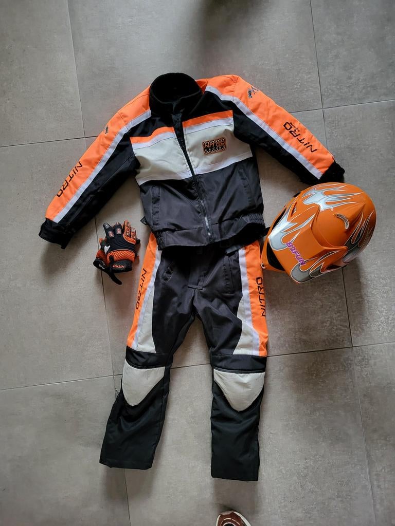 Motorpak incl helm maat 128/134, Motoren, Kleding | Motorkleding, Ophalen, Tweedehands, Combipak