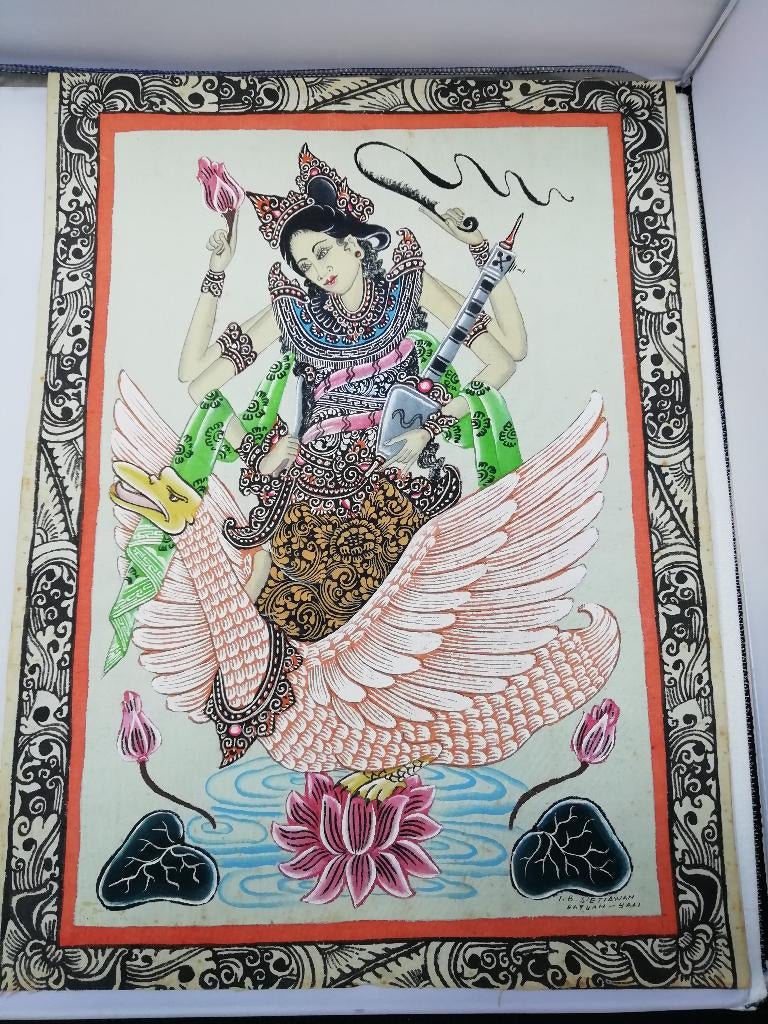 4 Balinese schilderijen op linnen, Ophalen of Verzenden