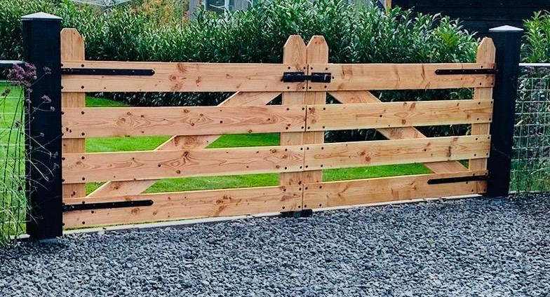 Houten Landhek - boerenhek-hekwerk-poort-Douglas, Ophalen, Met poort, Nieuw, Tuinhek