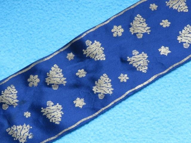 2 m lint donkerblauw mt gouden kerstbomen en sneeuwvlokken, Ophalen of Verzenden, Nieuw