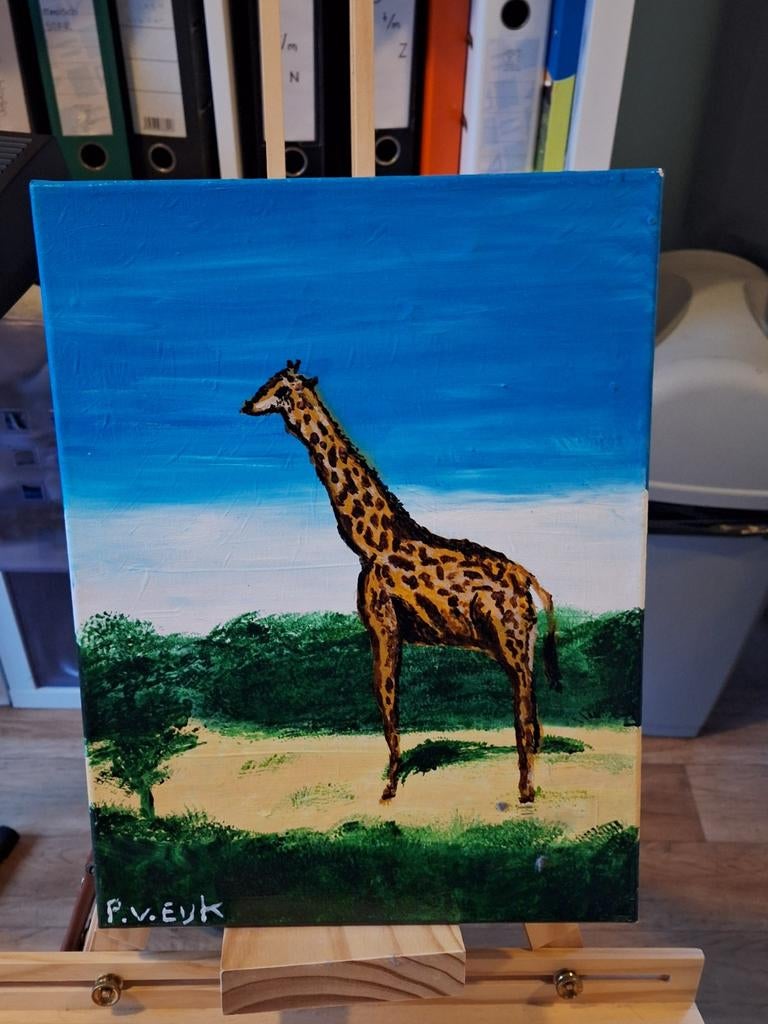 Giraffe Schilderij 30x40cm, Antiek en Kunst, Ophalen of Verzenden