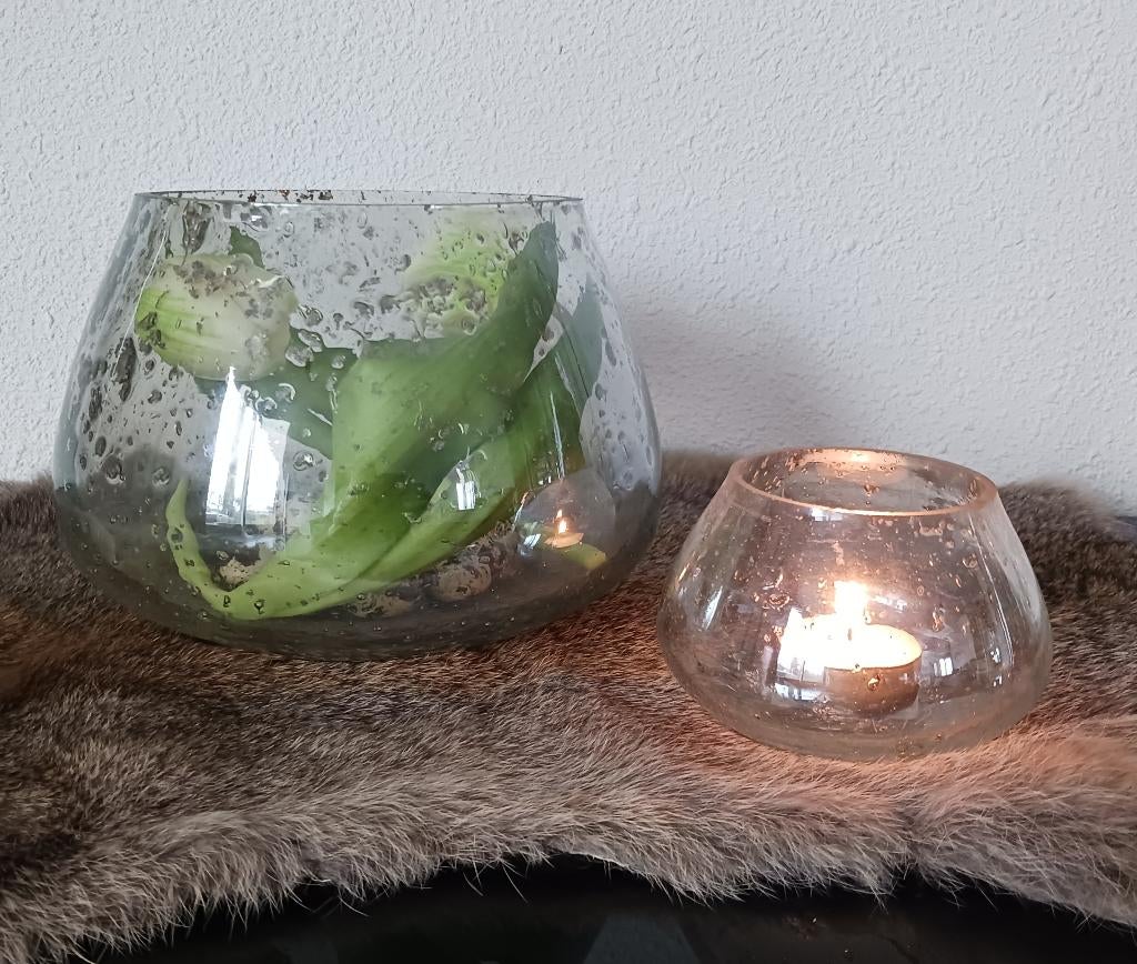 Windlicht transparant glas met metal chips, Ophalen, Overige materialen, Zo goed als nieuw, Kandelaar