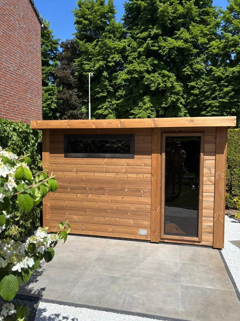 Thermowood buitensauna met voorruimte sauna tuinsauna, Ophalen of Verzenden, Nieuw, Fins of Traditioneel, Complete sauna