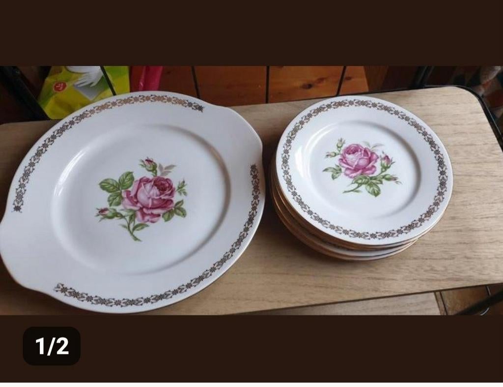 Gebaksstel met 6 bordjes, Antiek en Kunst, Antiek | Servies los, Ophalen