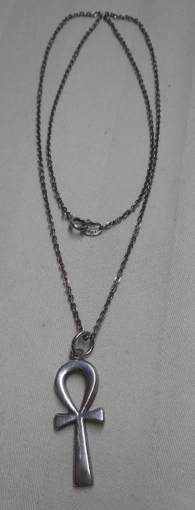 Zilveren vintage ketting met Ankh kruis hanger nr.1117, Met hanger, Verzenden, Zo goed als nieuw, Zilver