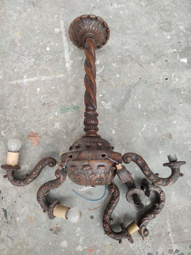 Antieke houten hanglamp, Huis en Inrichting, Woonaccessoires | Kapstokken, Gebruikt, Minder dan 100 cm, Hout, Ophalen