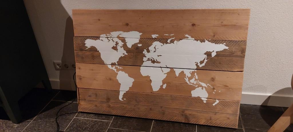 Wandbord van steigerhout met wereldkaart, Ophalen of Verzenden, Nieuw