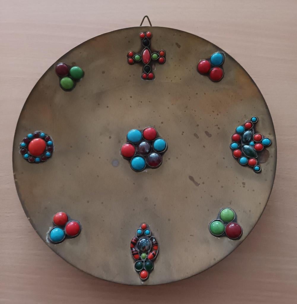 Koperen schaal met kralen uit India, Ophalen of Verzenden