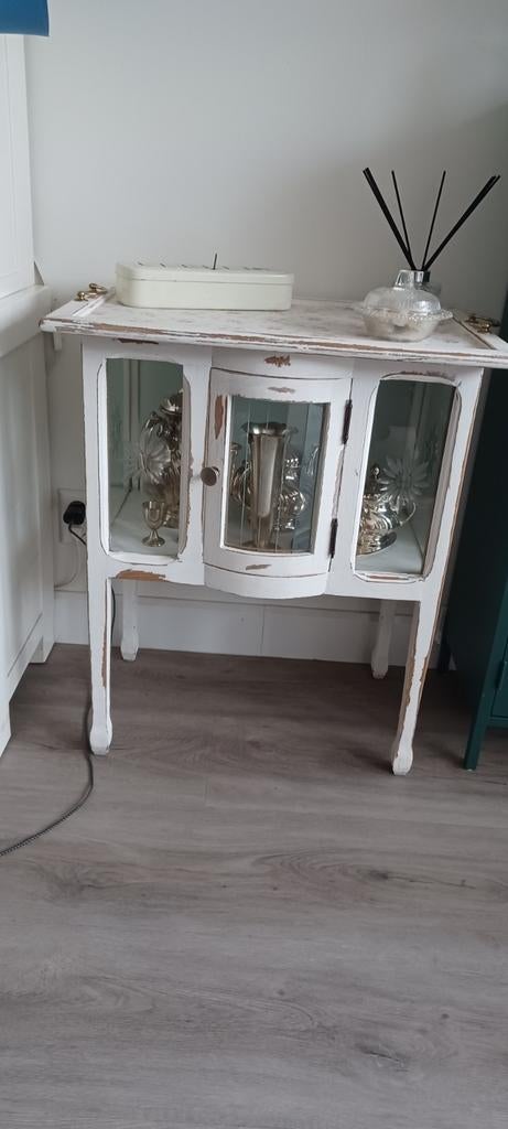 Theekastje met dienblad - Wit, perfecte staat, Ophalen, Minder dan 50 cm, Met deur(en), Glas