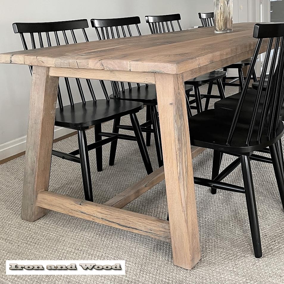 Oud eiken maatwerk kloostertafel met A poot / wagonplanken, Ophalen, Nieuw