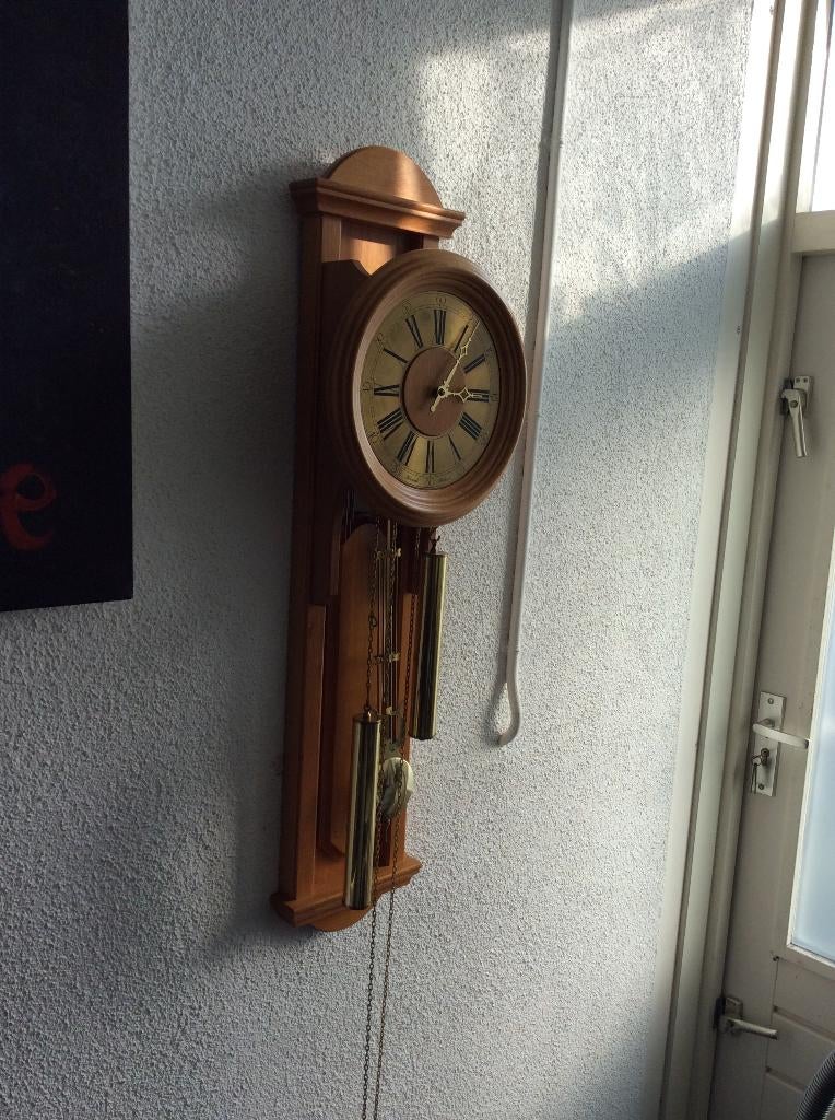 blank eiken slingerklok met gewichten Warmink Holland, Ophalen of Verzenden, Gebruikt, Analoog, Wandklok