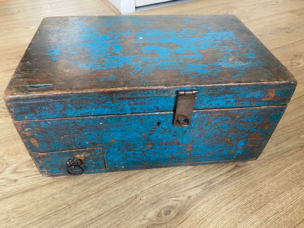 Unieke Antieke Oude Vintage India Geldkist Kassa Kist Kistje, Minder dan 50 cm, Gebruikt, Minder dan 50 cm, Ophalen of Verzenden