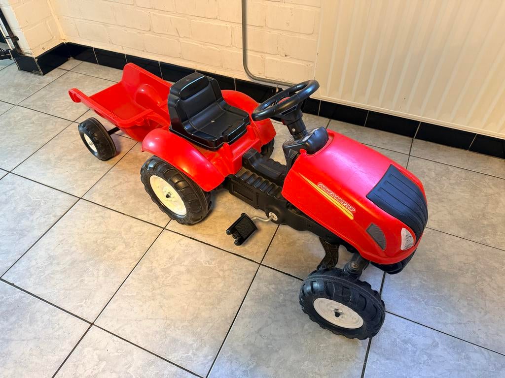 Rode speelgoed tractor met aanhanger, Ophalen, Gebruikt, Trapvoertuig