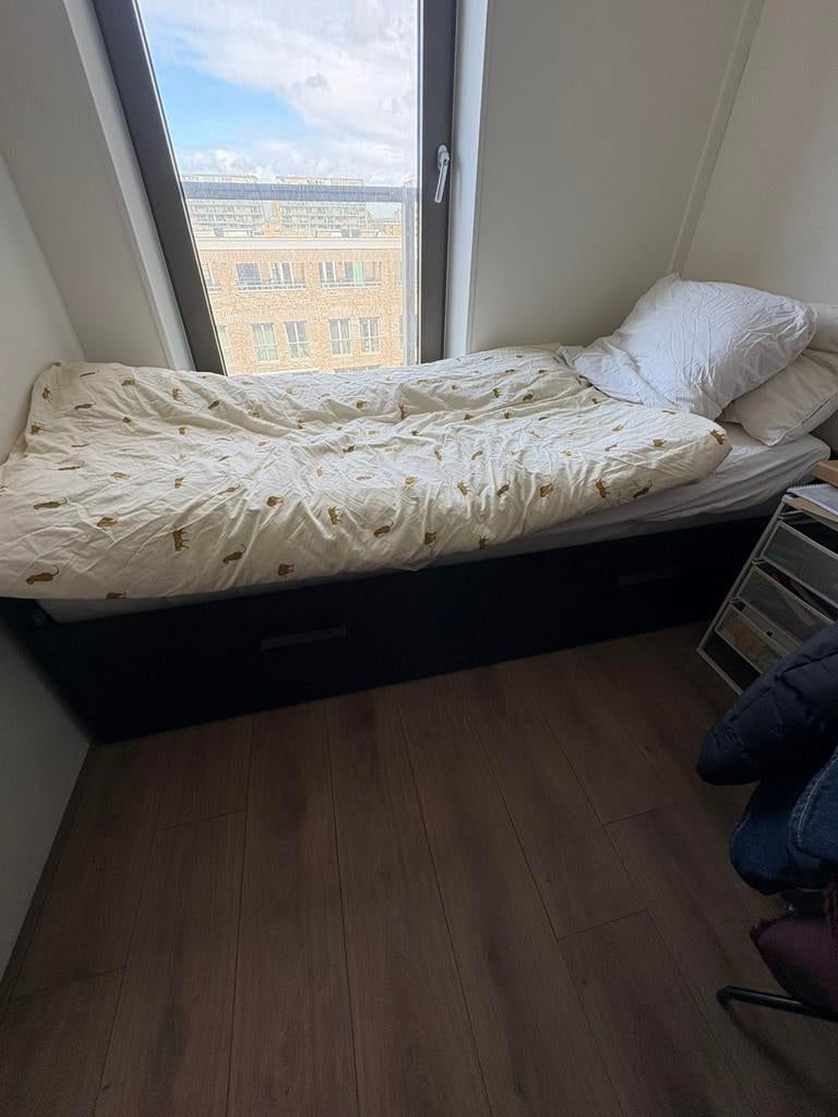 IKEA Day-bed frame with 2 drawers, black, 80x200 cm, Ophalen, Zwart, Tweepersoons, Zo goed als nieuw