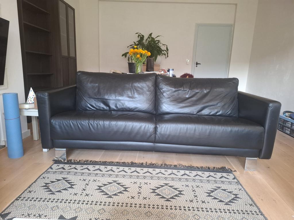 Ruim zwart leren bankstel van Montel., Ophalen, Gebruikt, Overige maten, 150 tot 200 cm