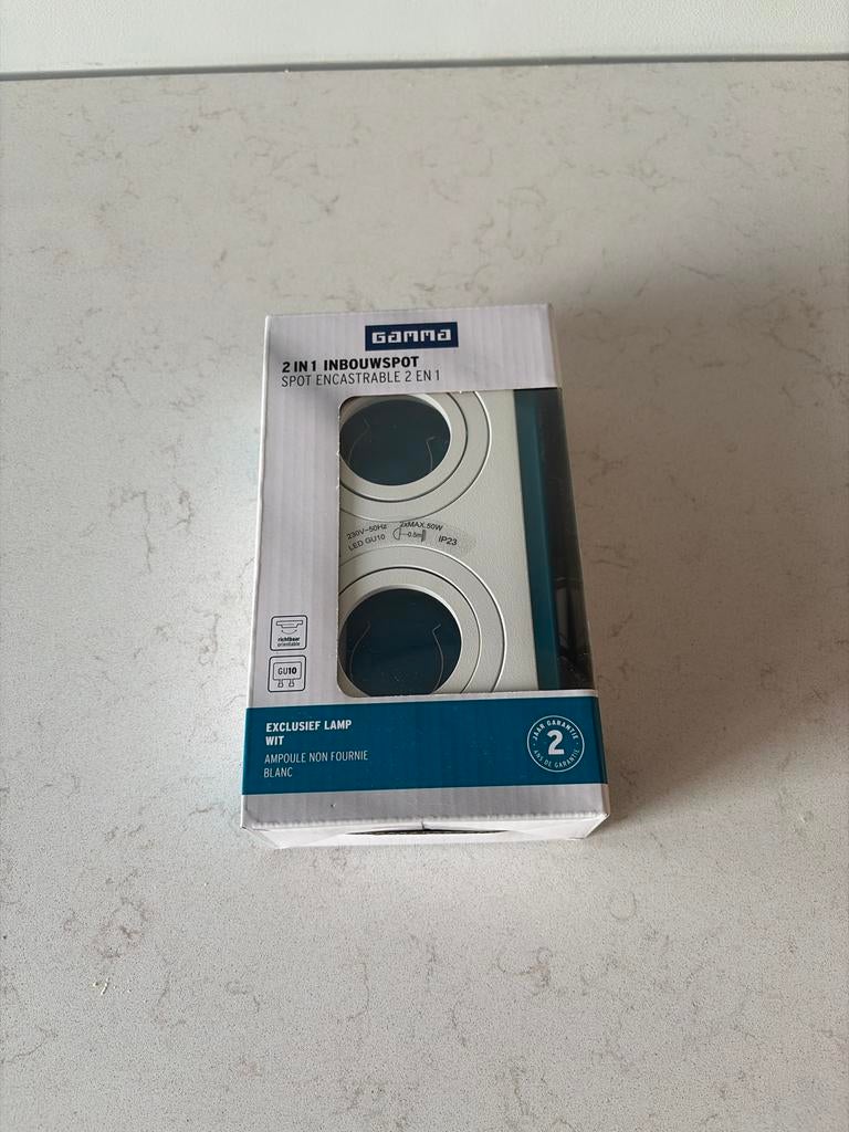 Gamma 2-in-1 Inbouwspot Wit - Nieuw in doos, Ophalen of Verzenden, Nieuw, Metaal of Aluminium