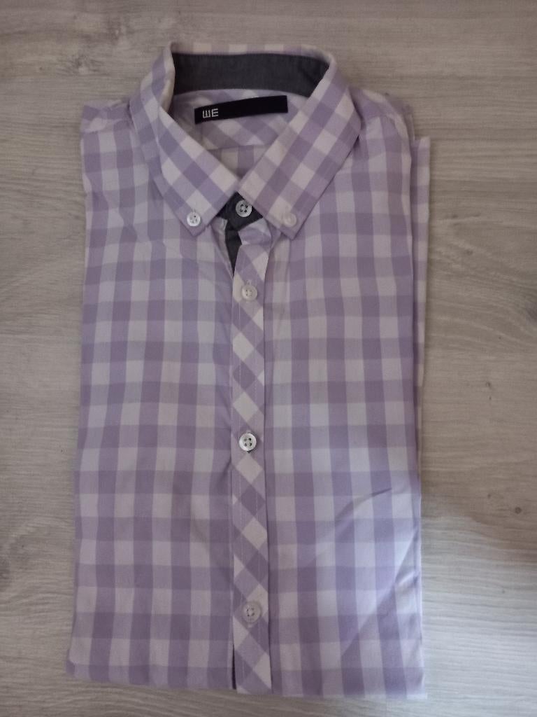 Geblokt overhemd mt M (Nijmegen oost), Paars, Zo goed als nieuw, WE Fashion, Halswijdte 39/40 (M)