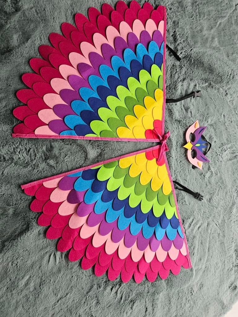 Vogel Kostuum Set Regenboog Vleugels en Masker, Hobby en Vrije tijd, Kostuums, Theaterbenodigdheden en LARP, Zo goed als nieuw