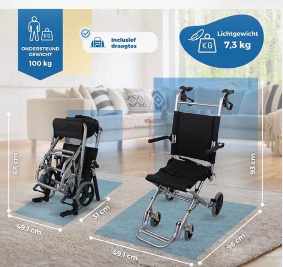 Mobiclinic Neptuno, rolstoel inklapbaar, Diversen, Rolstoelen, Ophalen, Inklapbaar, Zo goed als nieuw, Duwrolstoel