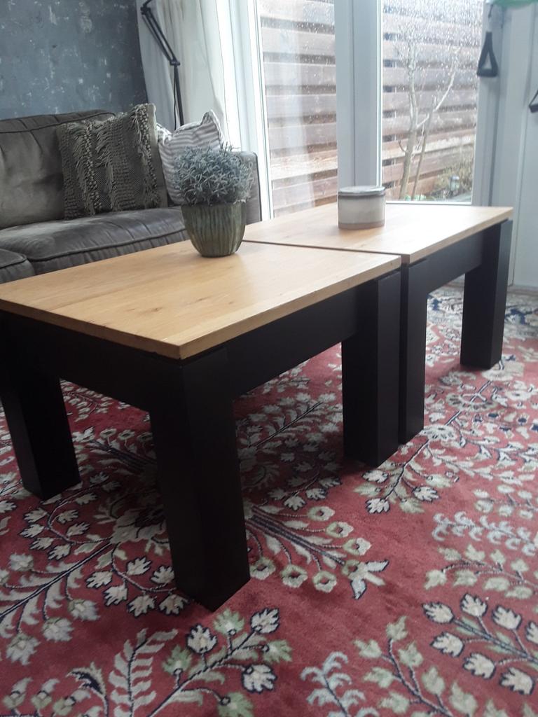 2 salontafels 60x60 cm, Ophalen, 50 tot 100 cm, Vierkant, 50 tot 100 cm
