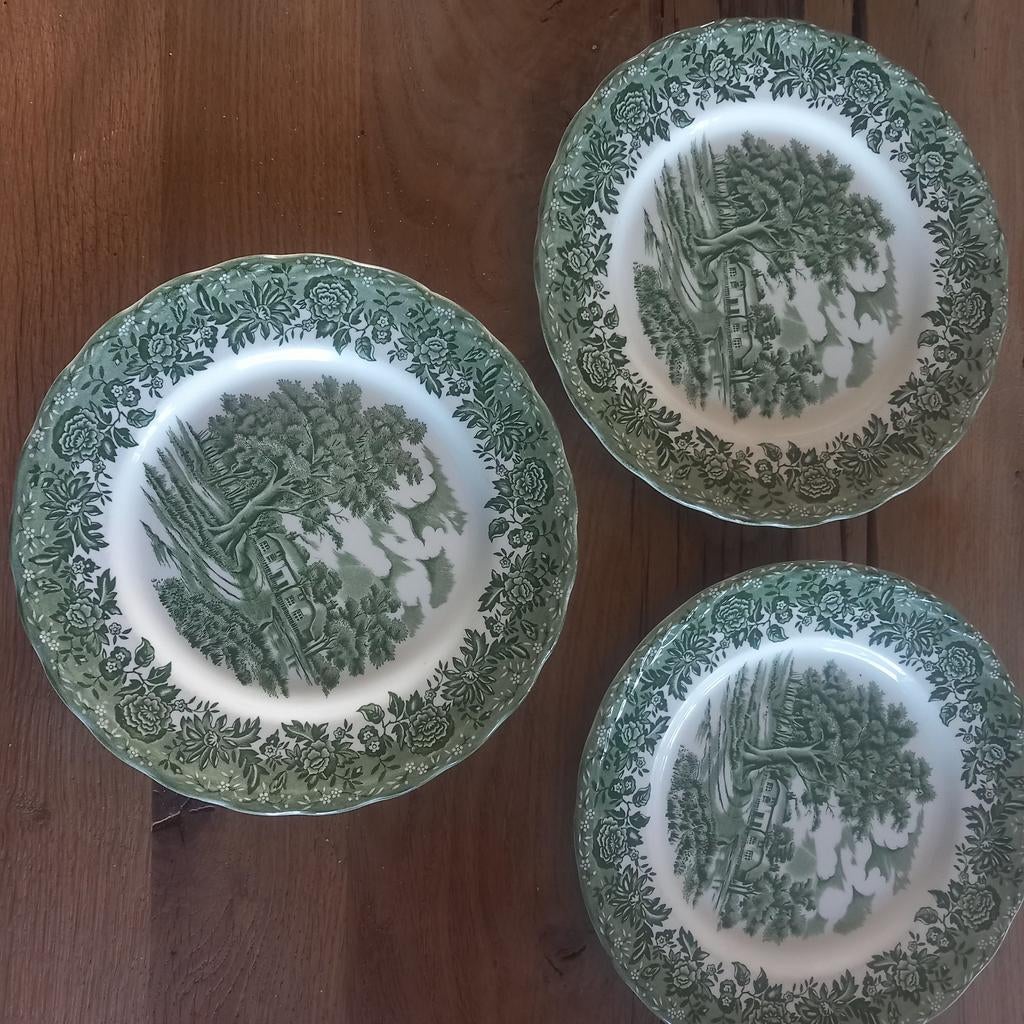 3 diner borden groen Country Style W.H. Grindley, Ophalen