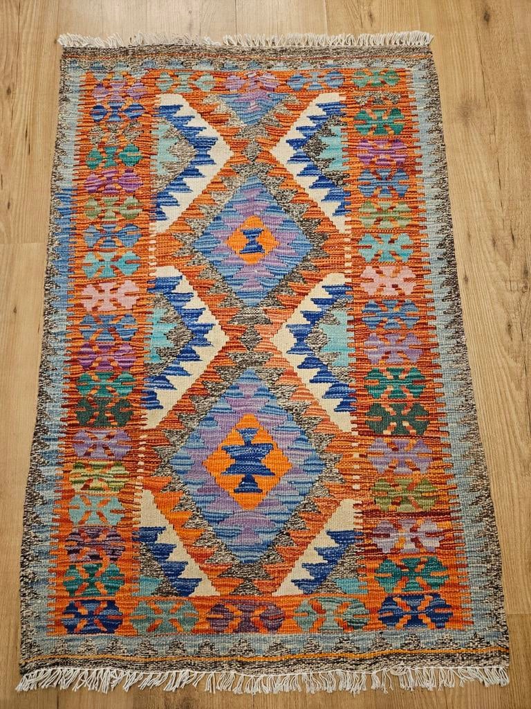 Handgeweven oosterse wollen kelim 116x80, Info@SlatsAntiek.nl, Crème, 100 tot 150 cm, Vof Slats Antiek