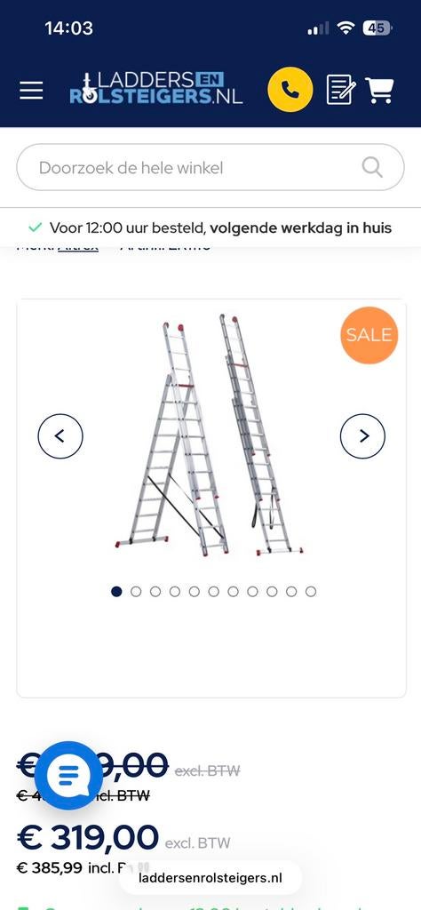 Aluminium ladder AR 3070, Doe-het-zelf en Verbouw, Ladders en Trappen, Ophalen of Verzenden, Zo goed als nieuw, 4 meter of meer