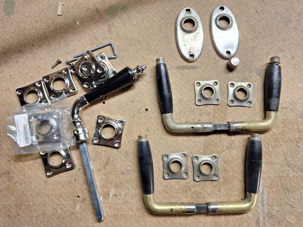 Set antieke deurkrukken, Ophalen of Verzenden, Gebruikt, Chroom, Klink of Kruk