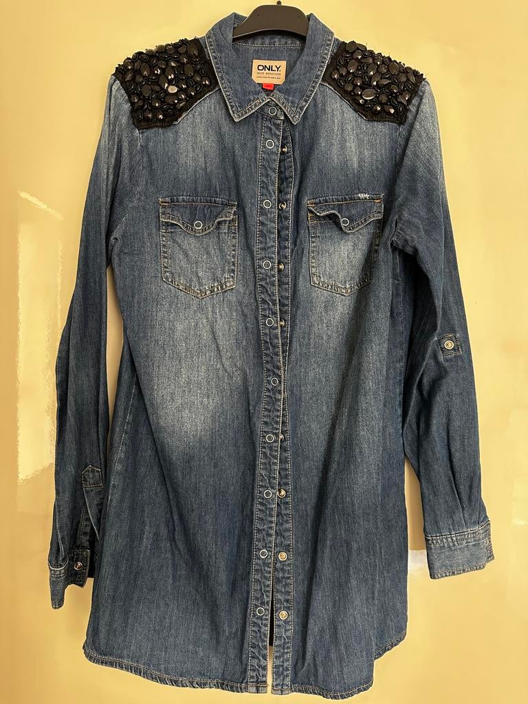 ONLY dames denim blouse met versiering, Ophalen of Verzenden, Gedragen, Maat 36 (S), Blauw