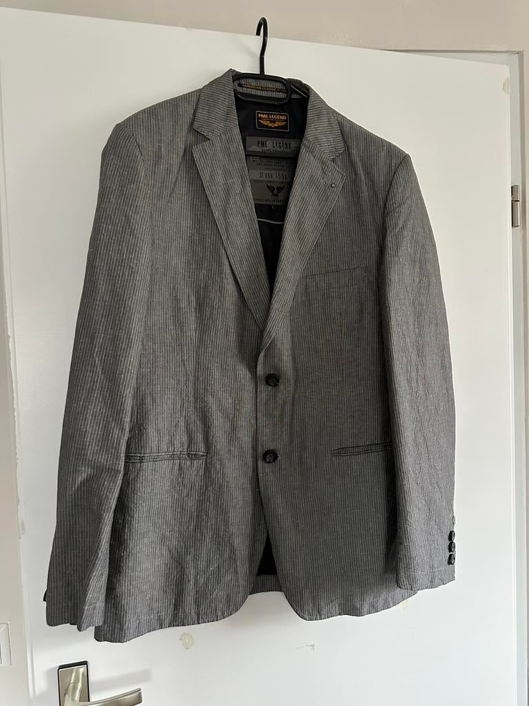 PME Legend Heren Blazer Grijs Gestreepte Jas Maat L, Kleding | Heren, Kostuums en Colberts, Verzenden, Zo goed als nieuw, Maat 52/54 (L)