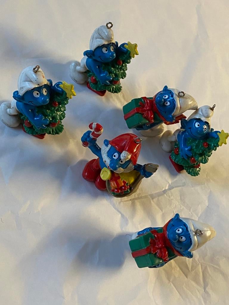 Vintage Schleigh Germany kerstsmurf + grote smurf 1981 x6, Verzamelen, Ophalen of Verzenden, Gebruikt