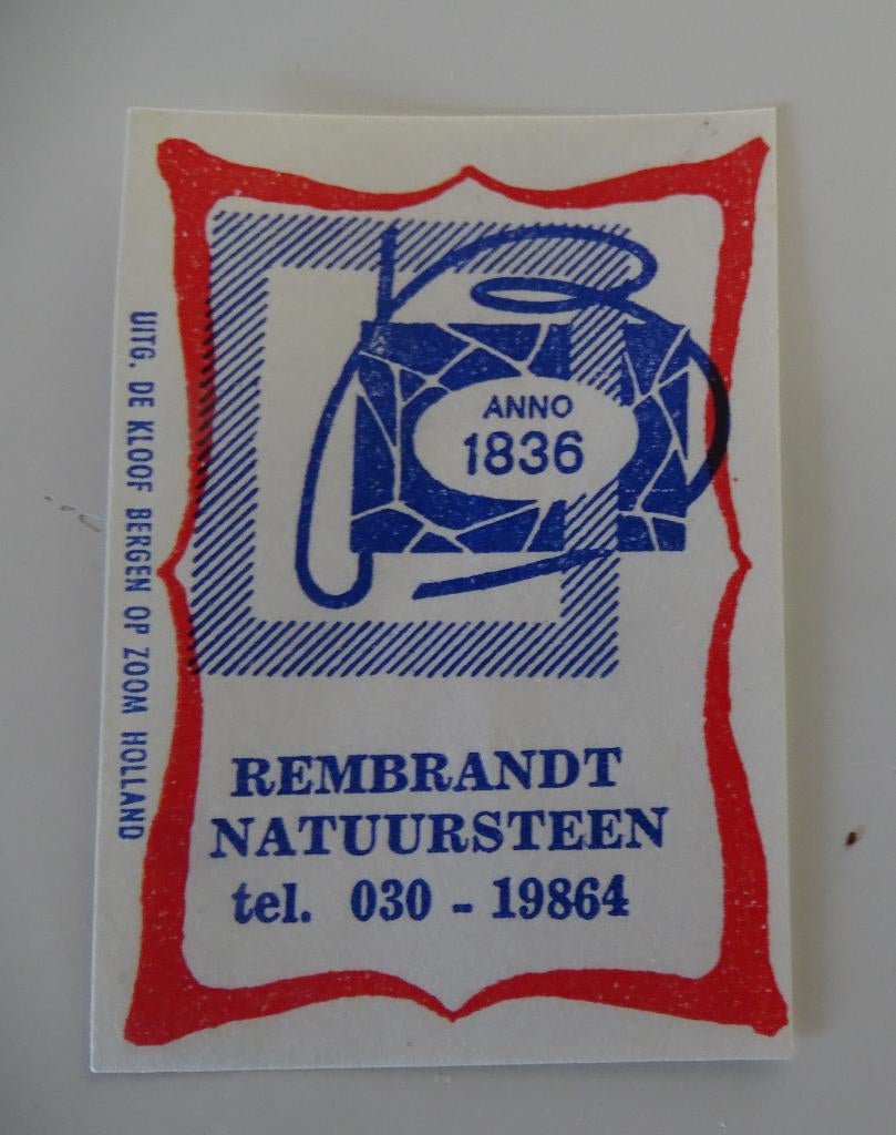 REMBRANDT NATUURSTEEN    ANNO   1836, Verzenden, Zo goed als nieuw, Luciferdoosjes of -merken