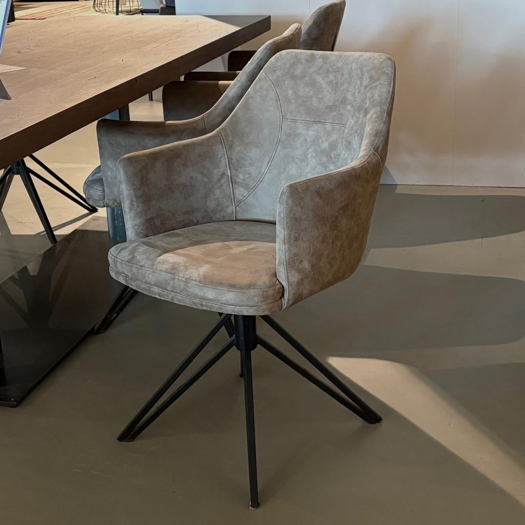 Eetkamerstoel draaibaar taupe auto return set van 6, Ophalen, Overige kleuren, Zo goed als nieuw, Stof