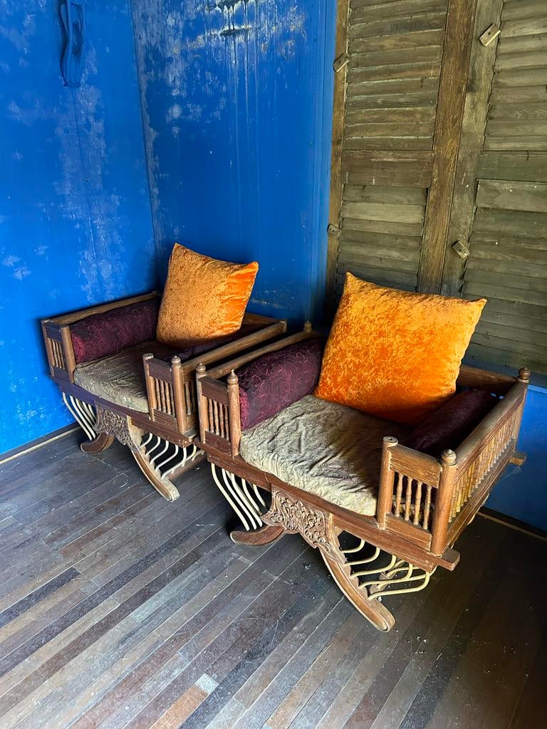 Antieke Thaise Howdah Banken - Handgesneden Hout, Antiek en Kunst, Ophalen