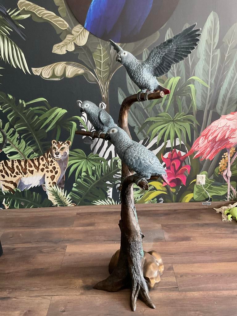 Bronzen Gepatineerde Papegaaien (Grijze Roodstaart) Beeld, Ophalen of Verzenden