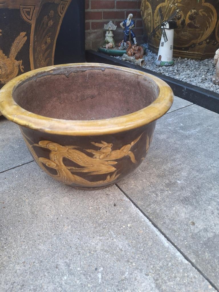 Traditionele Japanse Mizubachi waterpot met draak, Tuin en Terras, Ophalen, Gebruikt, Balkon