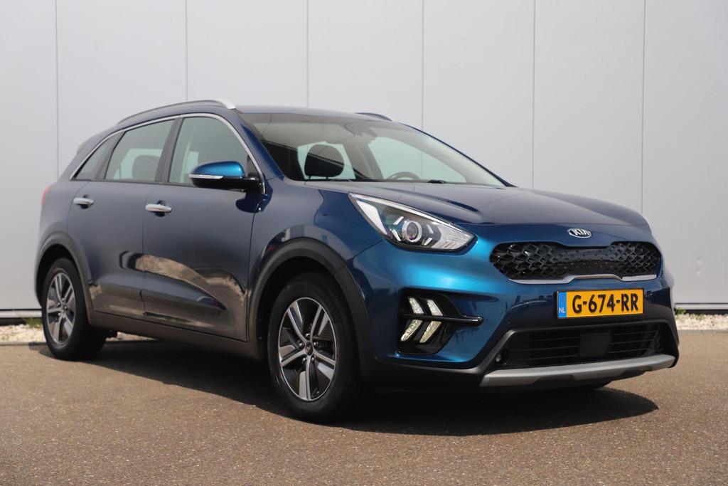Kia Niro 1.6 GDi Hybrid DynamicLine Automaat Half Leder Navi, Auto's, Gebruikt, Euro 6, Blauw, Leder en Stof
