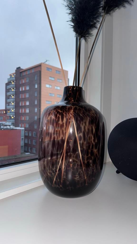 Vaas met luipaard print, Gebruikt, Overige kleuren, Ophalen of Verzenden, Glas