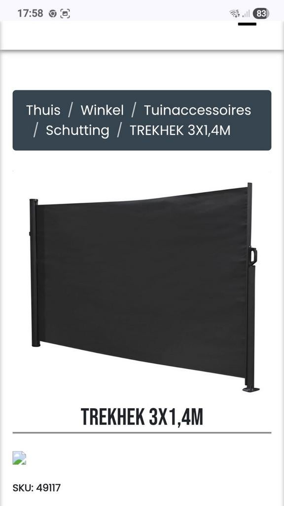 Uitschuifbaar windscherm zwart 140x300cm, Tuin en Terras, Tuinschermen, Ophalen, Nieuw, 200 cm of meer, 150 tot 200 cm