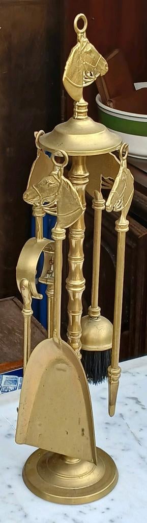 Antieke Messing Haardset met Paardenhoofden, Ophalen of Verzenden