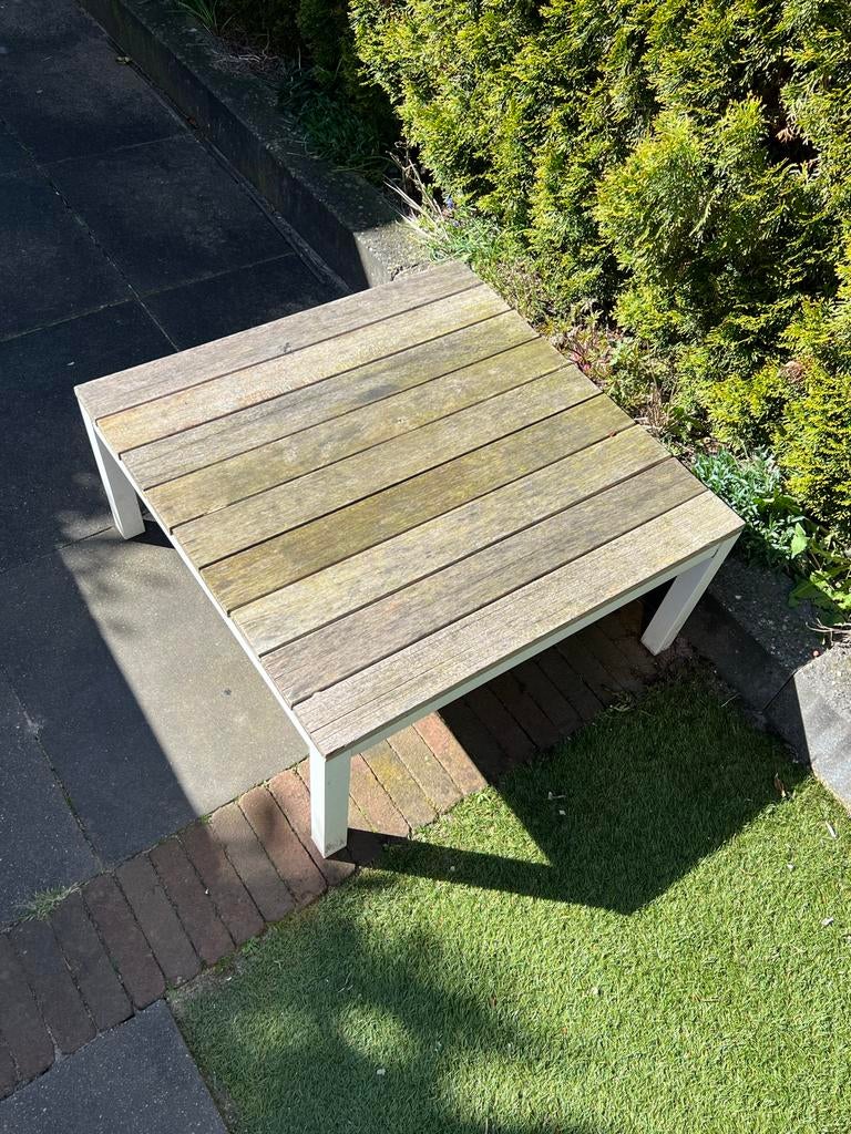 Loungetafel wit aluminium/hout van Life Styl Garden, Tuin en Terras, Tuintafels, Ophalen, Gebruikt, Vierkant, Metaal