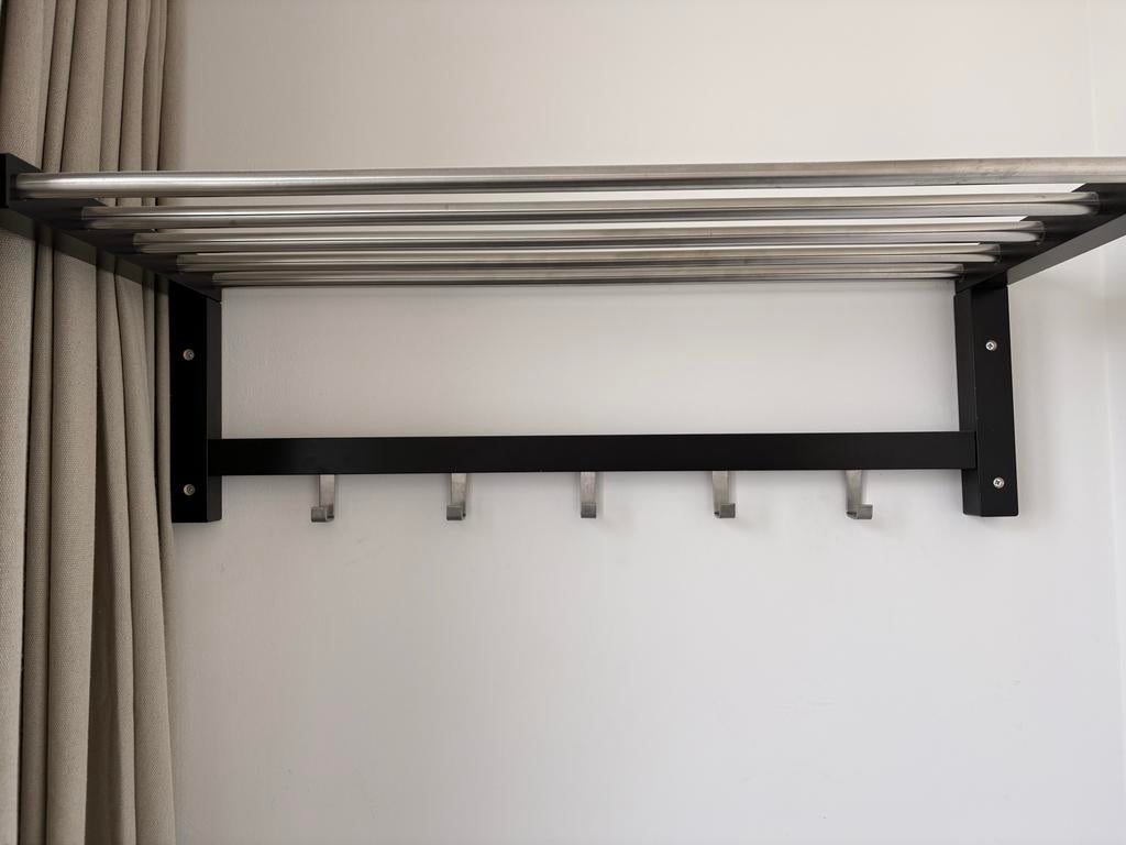 Moderne wandkapstok met hoedenplank en 6 haken, Gebruikt, Minder dan 100 cm, Metaal, Ophalen