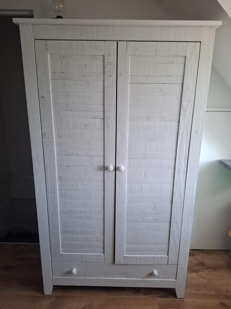 Kledingkast white wash met lade en hangruimte, Gebruikt, 50 tot 100 cm, Overige houtsoorten, 50 tot 75 cm