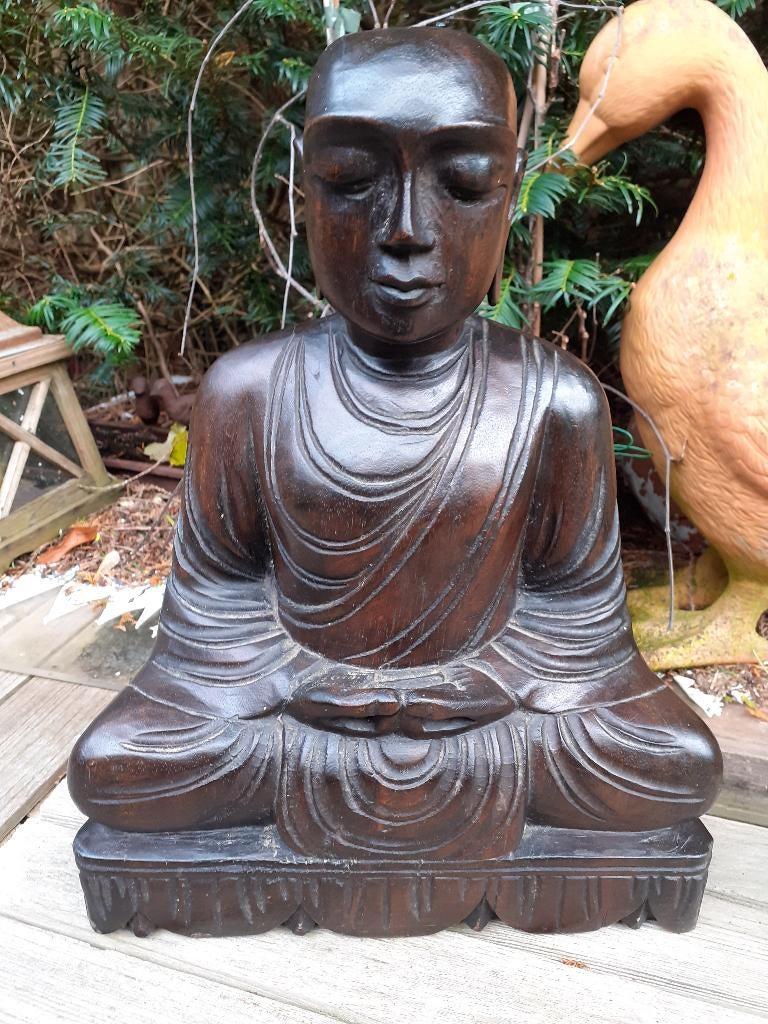 Beeld/Houtsnijwerk "Zittende Boeddha", Ophalen of Verzenden