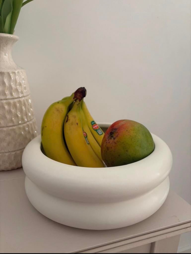 Riviera Maison loivre Bowl - Stijlvolle Witte Schaal, Porselein of Keramiek, Schaal, Rond, Nieuw