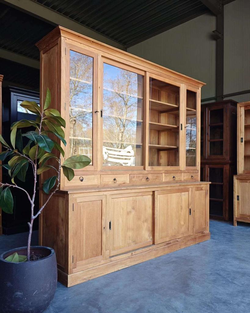 Grote winkelkast | Brede winkelvitrine teakhout #9423, Antiek en Kunst, Ophalen of Verzenden