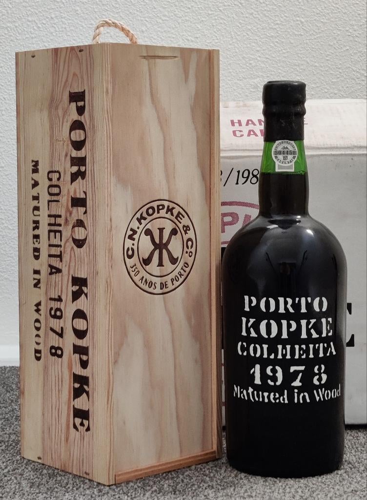 1978 Kopke Colheita Magnum in houten kist., Verzamelen, Wijnen, Nieuw, Ophalen of Verzenden, Vol, Overige gebieden