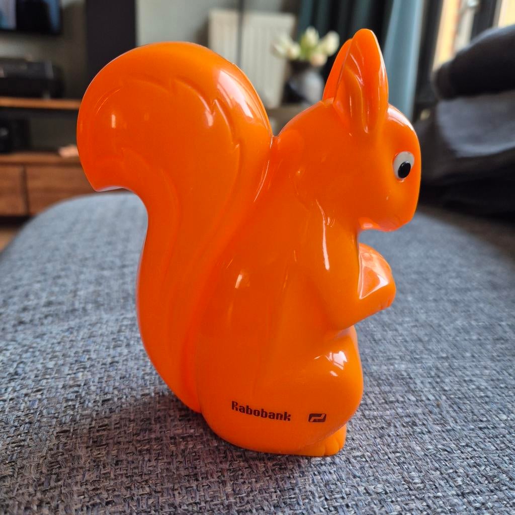 Retro Rabobank spaarpot Ekkie Eekhoorn - Vintage oranje, Ophalen of Verzenden, Zo goed als nieuw, Dier