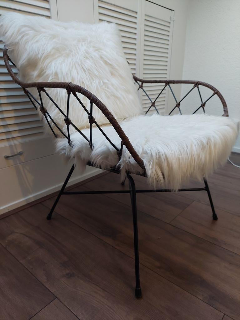 Fauteuil Kave Home Rotan met zachte witte kussens, Ophalen, Wit, Eén