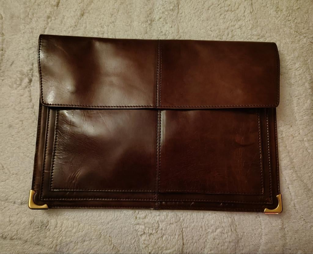 Vintage Italiaanse Lederen Aktetas Handgemaakt Topstaat, Ophalen of Verzenden, Zo goed als nieuw, Bruin, Leer